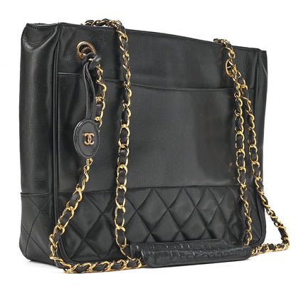 CHANEL Matelasse Double Chain Shoulder with Pull Charm Lambskin Black Gold-Tone Hardware, Pre-Owned