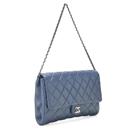 CHANEL Lambskin Matelasse 27cm Single Flap Chain Shoulder Bag Deep Blue Silver-Tone Hardware, Pre-Owned