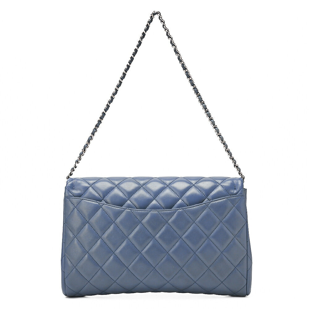 CHANEL Lambskin Matelasse 27cm Single Flap Chain Shoulder Bag Deep Blue Silver-Tone Hardware, Pre-Owned