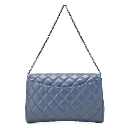 CHANEL Lambskin Matelasse 27cm Single Flap Chain Shoulder Bag Deep Blue Silver-Tone Hardware, Pre-Owned