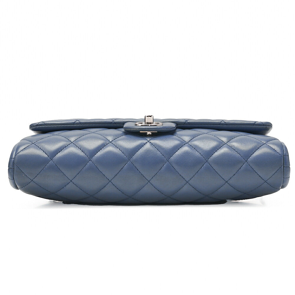 CHANEL Lambskin Matelasse 27cm Single Flap Chain Shoulder Bag Deep Blue Silver-Tone Hardware, Pre-Owned
