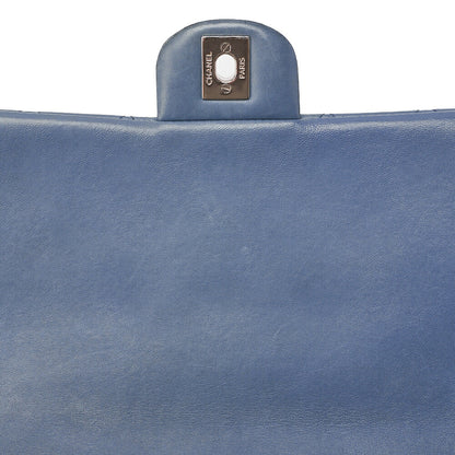 CHANEL Lambskin Matelasse 27cm Single Flap Chain Shoulder Bag Deep Blue Silver-Tone Hardware, Pre-Owned