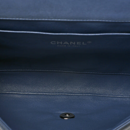 CHANEL Lambskin Matelasse 27cm Single Flap Chain Shoulder Bag Deep Blue Silver-Tone Hardware, Pre-Owned