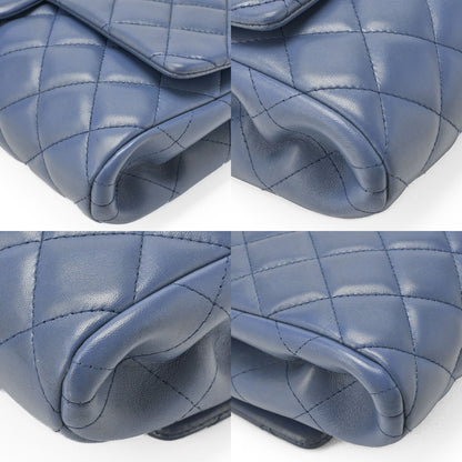CHANEL Lambskin Matelasse 27cm Single Flap Chain Shoulder Bag Deep Blue Silver-Tone Hardware, Pre-Owned