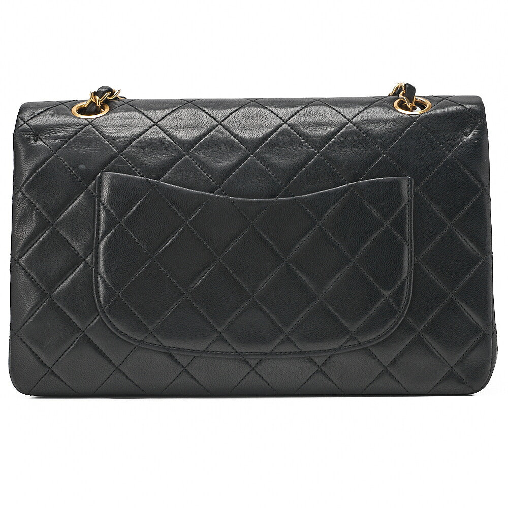 CHANEL Lambskin Matelasse Double Flap 25cm Chain Shoulder Black Gold-Tone Hardware, Pre-Owned