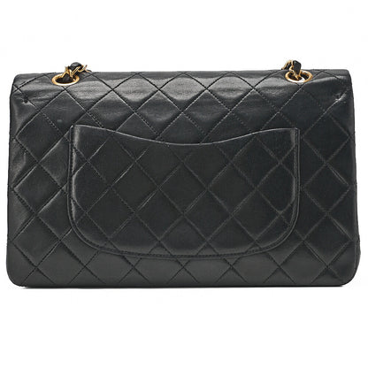 CHANEL Lambskin Matelasse Double Flap 25cm Chain Shoulder Black Gold-Tone Hardware, Pre-Owned