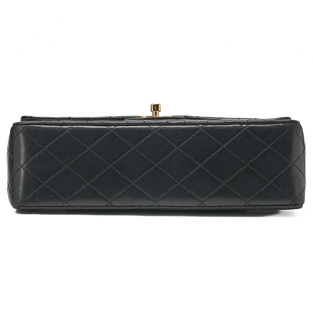 CHANEL Lambskin Matelasse Double Flap 25cm Chain Shoulder Black Gold-Tone Hardware, Pre-Owned