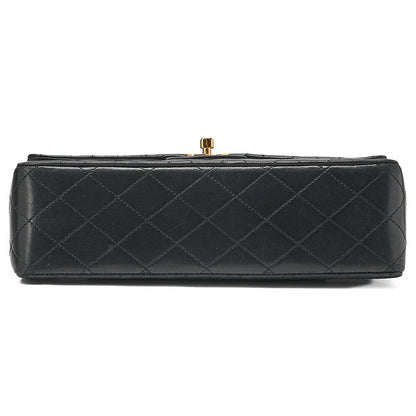 CHANEL Lambskin Matelasse Double Flap 25cm Chain Shoulder Black Gold-Tone Hardware, Pre-Owned