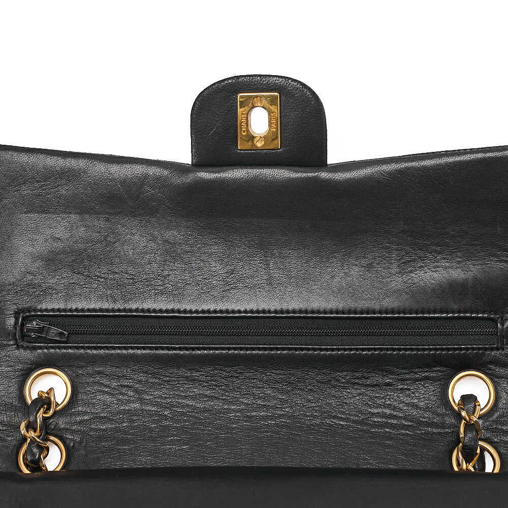 CHANEL Lambskin Matelasse Double Flap 25cm Chain Shoulder Black Gold-Tone Hardware, Pre-Owned