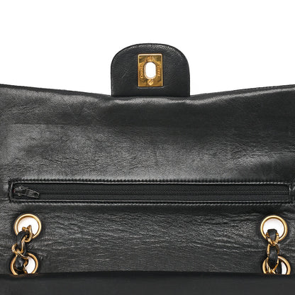 CHANEL Lambskin Matelasse Double Flap 25cm Chain Shoulder Black Gold-Tone Hardware, Pre-Owned