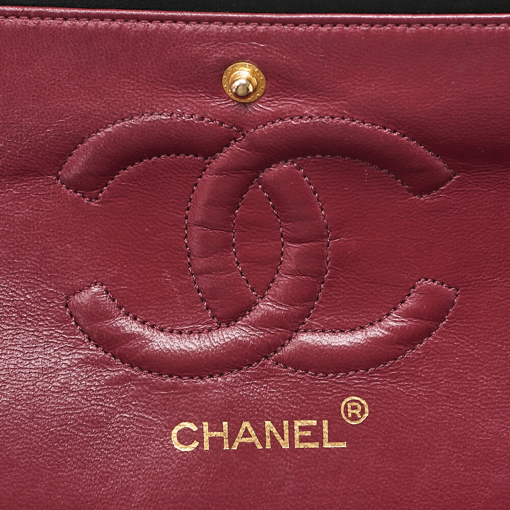 CHANEL Lambskin Matelasse Double Flap 25cm Chain Shoulder Black Gold-Tone Hardware, Pre-Owned