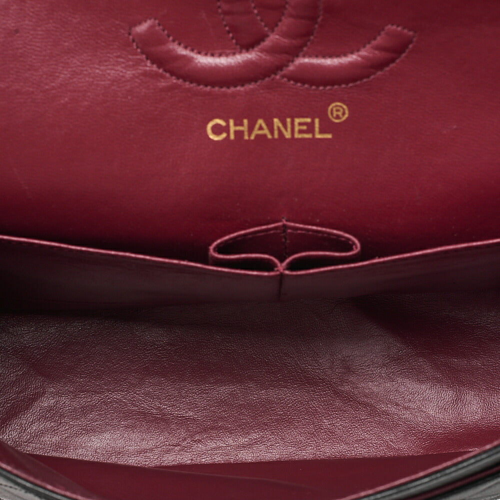 CHANEL Lambskin Matelasse Double Flap 25cm Chain Shoulder Black Gold-Tone Hardware, Pre-Owned