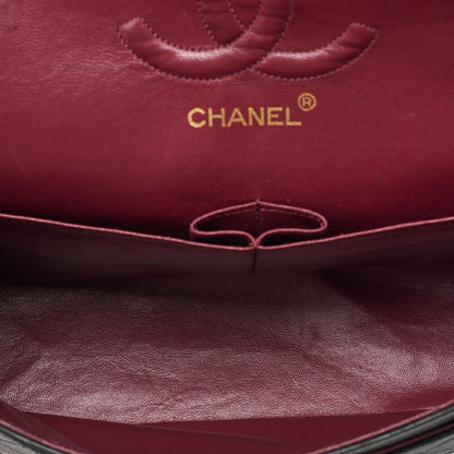 CHANEL Lambskin Matelasse Double Flap 25cm Chain Shoulder Black Gold-Tone Hardware, Pre-Owned