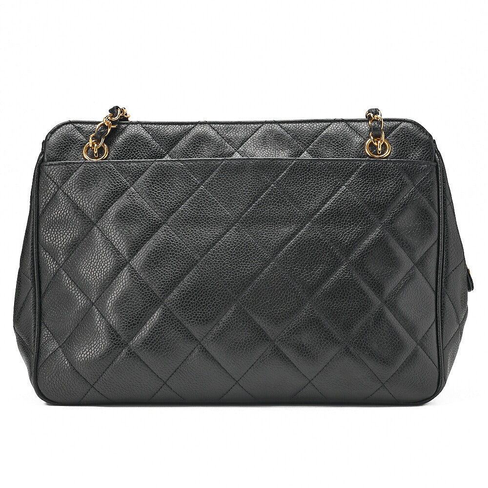 CHANEL Caviar Skin Matelasse Turn Lock Plate Charm Attached Chain Shoulder Black Gold-Tone Hardware, Pre-Owned