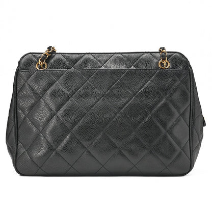 CHANEL Caviar Skin Matelasse Turn Lock Plate Charm Attached Chain Shoulder Black Gold-Tone Hardware, Pre-Owned