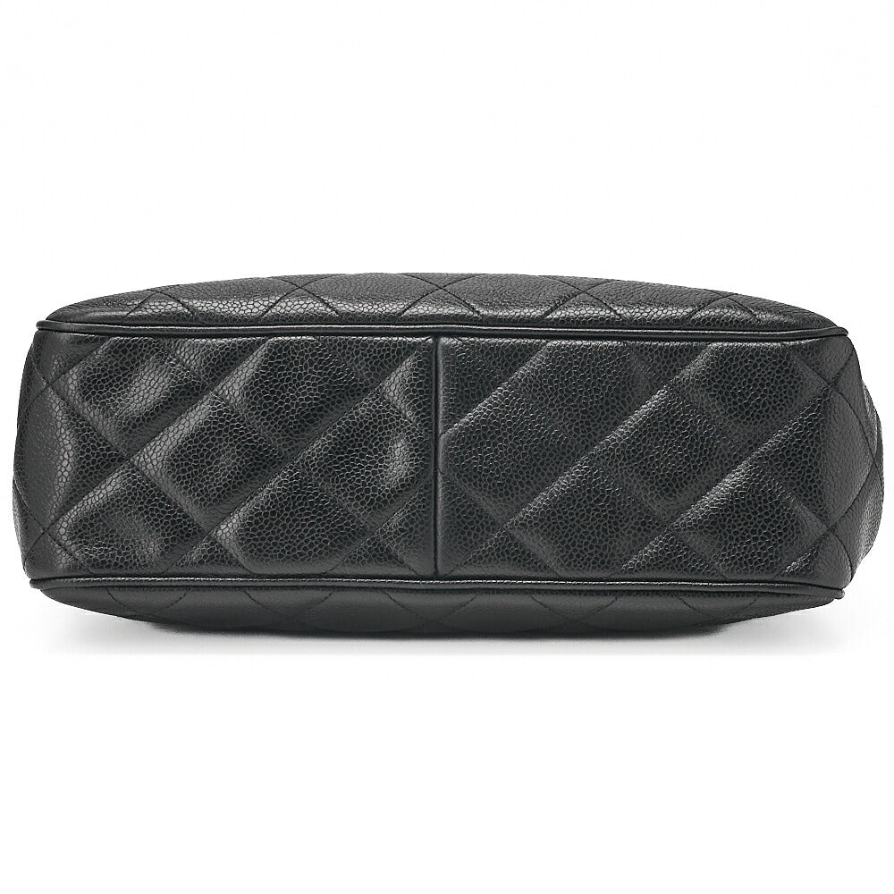 CHANEL Caviar Skin Matelasse Turn Lock Plate Charm Attached Chain Shoulder Black Gold-Tone Hardware, Pre-Owned
