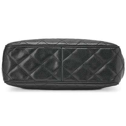 CHANEL Caviar Skin Matelasse Turn Lock Plate Charm Attached Chain Shoulder Black Gold-Tone Hardware, Pre-Owned