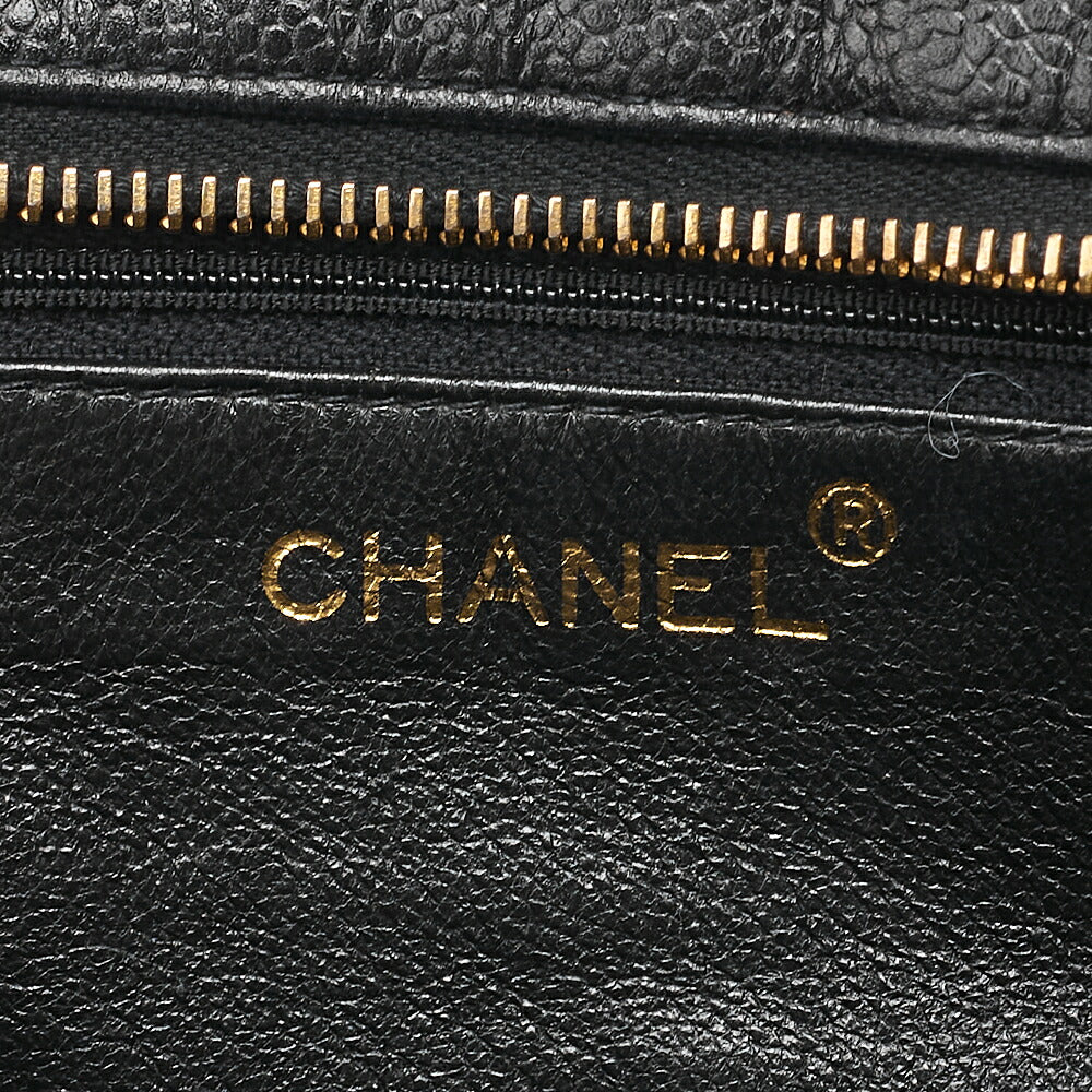 CHANEL Caviar Skin Matelasse Turn Lock Plate Charm Attached Chain Shoulder Black Gold-Tone Hardware, Pre-Owned