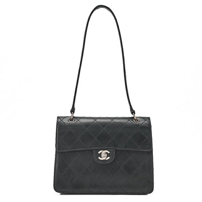 CHANEL Caviar Skin Matelasse Shoulder Bag Black Silver-Tone Hardware, Pre-Owned
