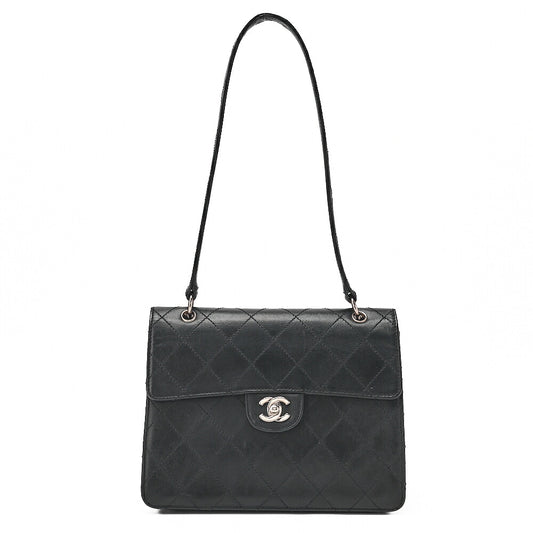 CHANEL Caviar Skin Matelasse Shoulder Bag Black Silver-Tone Hardware, Pre-Owned