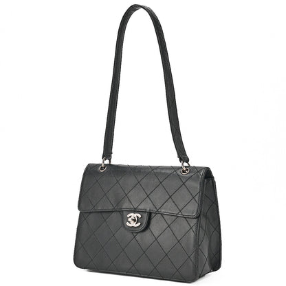 CHANEL Caviar Skin Matelasse Shoulder Bag Black Silver-Tone Hardware, Pre-Owned