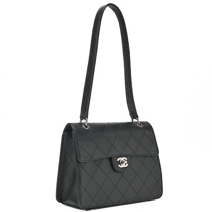 CHANEL Caviar Skin Matelasse Shoulder Bag Black Silver-Tone Hardware, Pre-Owned