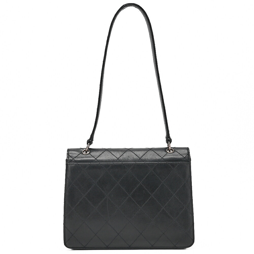 CHANEL Caviar Skin Matelasse Shoulder Bag Black Silver-Tone Hardware, Pre-Owned