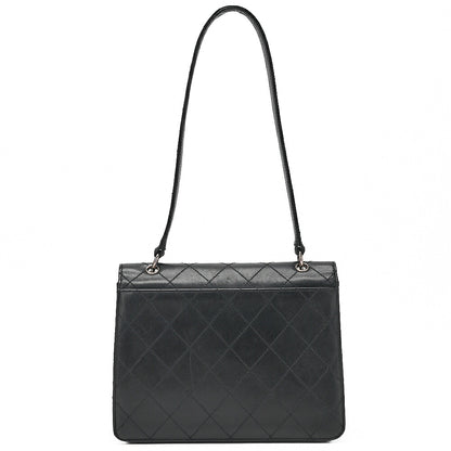 CHANEL Caviar Skin Matelasse Shoulder Bag Black Silver-Tone Hardware, Pre-Owned