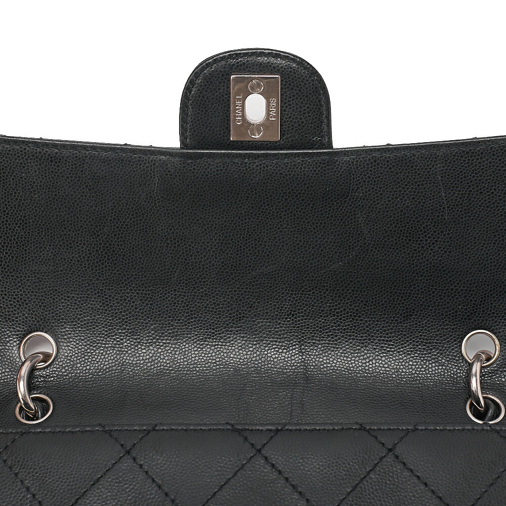 CHANEL Caviar Skin Matelasse Shoulder Bag Black Silver-Tone Hardware, Pre-Owned