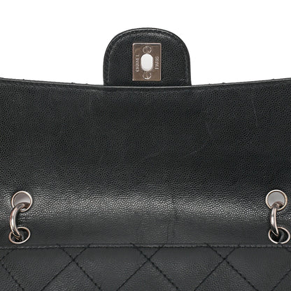 CHANEL Caviar Skin Matelasse Shoulder Bag Black Silver-Tone Hardware, Pre-Owned