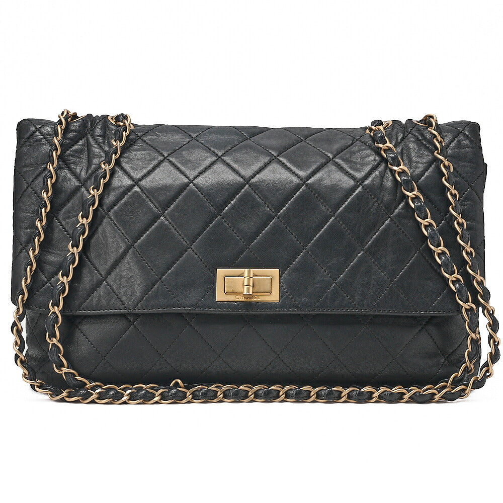 CHANEL Vintage Calf Matelasse 2.55 Turn Lock Chain Shoulder Black-Tone Hardware, Pre-Owned