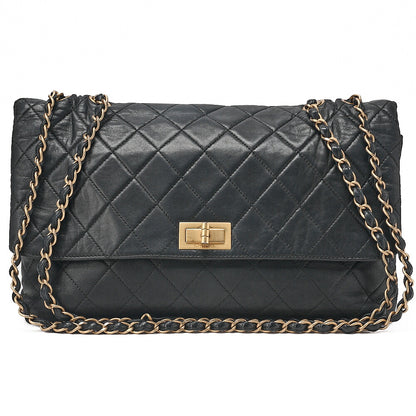 CHANEL Vintage Calf Matelasse 2.55 Turn Lock Chain Shoulder Black-Tone Hardware, Pre-Owned