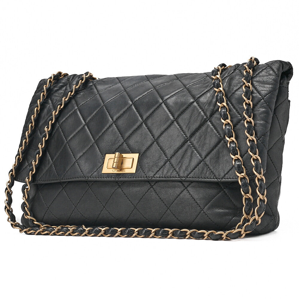 CHANEL Vintage Calf Matelasse 2.55 Turn Lock Chain Shoulder Black-Tone Hardware, Pre-Owned