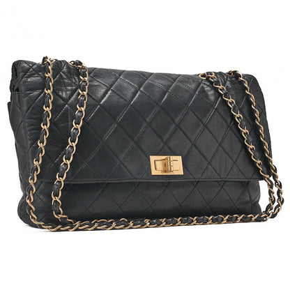 CHANEL Vintage Calf Matelasse 2.55 Turn Lock Chain Shoulder Black-Tone Hardware, Pre-Owned