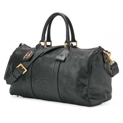 CHANEL Handbag Boston Bag 2-way Caviar Skin Coco Mark Black Gold-Tone Hardware, Pre-Owned