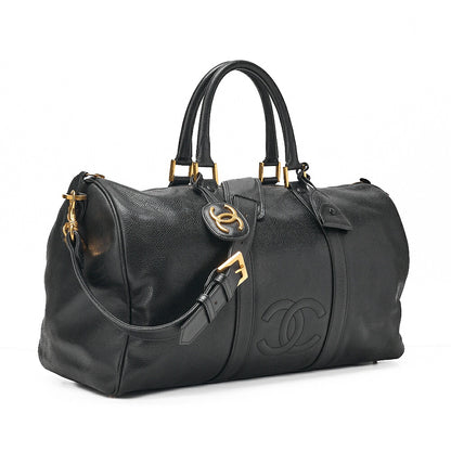 CHANEL Handbag Boston Bag 2-way Caviar Skin Coco Mark Black Gold-Tone Hardware, Pre-Owned