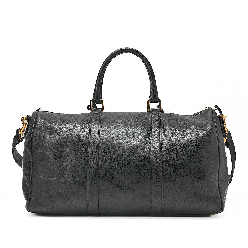 CHANEL Handbag Boston Bag 2-way Caviar Skin Coco Mark Black Gold-Tone Hardware, Pre-Owned