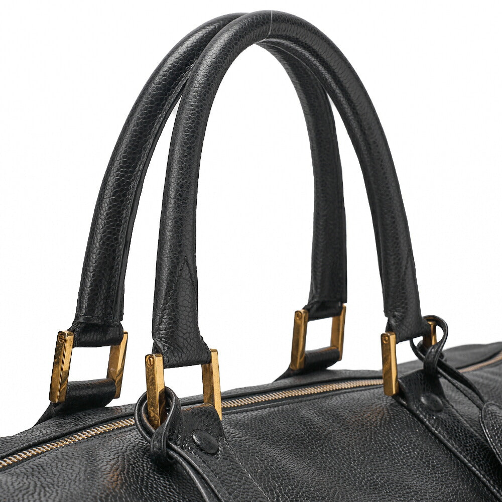CHANEL Handbag Boston Bag 2-way Caviar Skin Coco Mark Black Gold-Tone Hardware, Pre-Owned