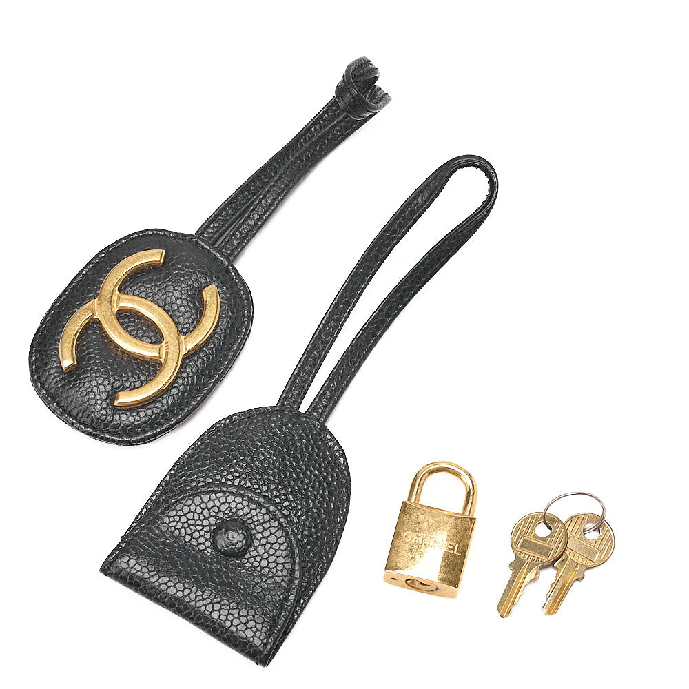 CHANEL Handbag Boston Bag 2-way Caviar Skin Coco Mark Black Gold-Tone Hardware, Pre-Owned