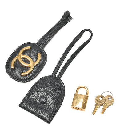 CHANEL Handbag Boston Bag 2-way Caviar Skin Coco Mark Black Gold-Tone Hardware, Pre-Owned