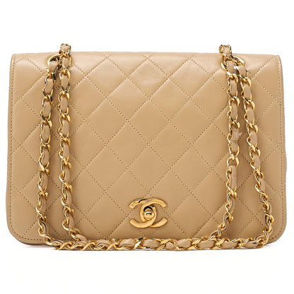 CHANEL Lambskin Matelasse Full Flap 22cm Chain Shoulder Beige Gold-Tone Hardware, Pre-Owned