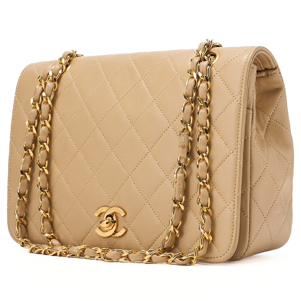 CHANEL Lambskin Matelasse Full Flap 22cm Chain Shoulder Beige Gold-Tone Hardware, Pre-Owned