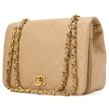 CHANEL Lambskin Matelasse Full Flap 22cm Chain Shoulder Beige Gold-Tone Hardware, Pre-Owned