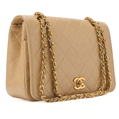 CHANEL Lambskin Matelasse Full Flap 22cm Chain Shoulder Beige Gold-Tone Hardware, Pre-Owned