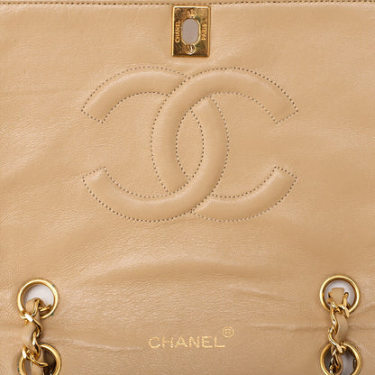 CHANEL Lambskin Matelasse Full Flap 22cm Chain Shoulder Beige Gold-Tone Hardware, Pre-Owned