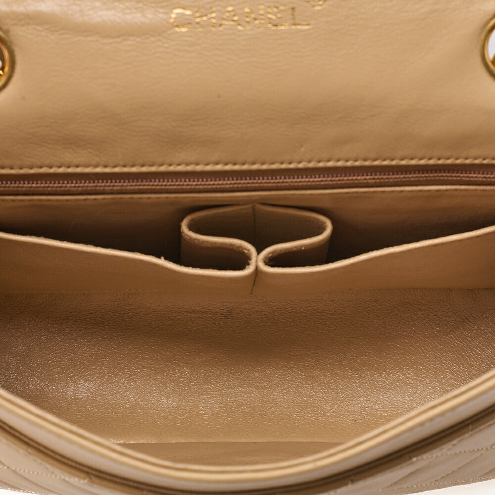 CHANEL Lambskin Matelasse Full Flap 22cm Chain Shoulder Beige Gold-Tone Hardware, Pre-Owned