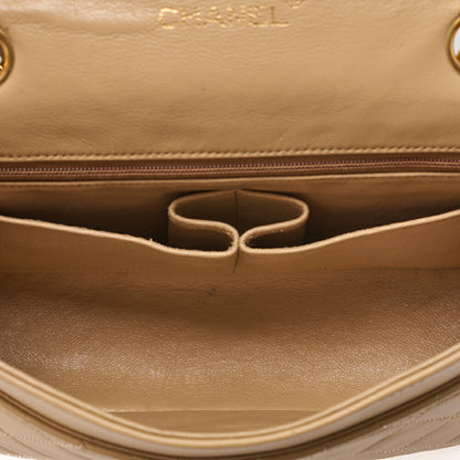 CHANEL Lambskin Matelasse Full Flap 22cm Chain Shoulder Beige Gold-Tone Hardware, Pre-Owned