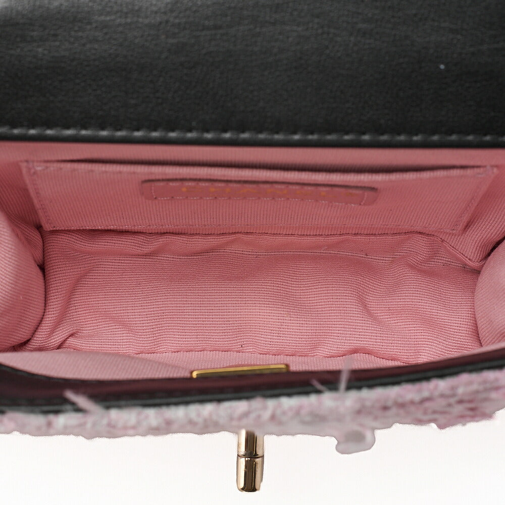 CHANEL Tweed x Lambskin Cruise Collection Chain Shoulder Bag Pink x Black Gold-Tone Hardware, Pre-Owned