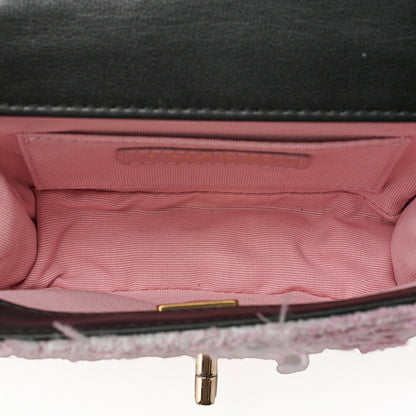 CHANEL Tweed x Lambskin Cruise Collection Chain Shoulder Bag Pink x Black Gold-Tone Hardware, Pre-Owned