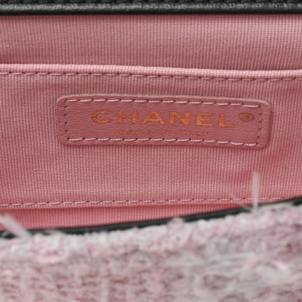 CHANEL Tweed x Lambskin Cruise Collection Chain Shoulder Bag Pink x Black Gold-Tone Hardware, Pre-Owned